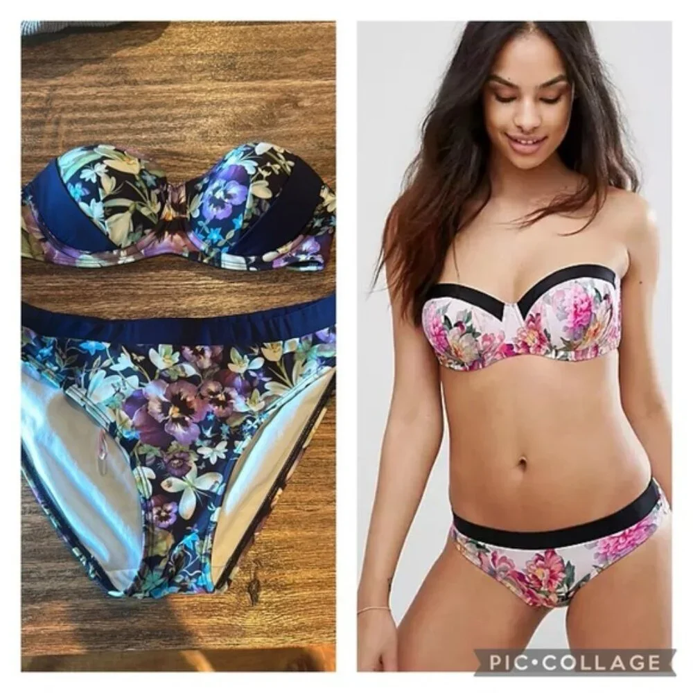TED BAKER pansy print bikini set nwot